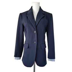 NEW Aqua Navy 2-Button Tailored Blazer w/ Sweater Cuff XS Jacket Quiet Luxe
